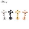 Alisouy 1PC Stainless Steel Cross Ball Threaded Ear Tragus Helix Labret Lip Rings Cartilage Stud Earrings Piercing Body Jewelry