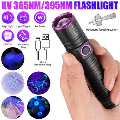 Lanterna LED UV Recarregável 365nm/395nm Tocha Ultravioleta Zoomável Mini Luz UV Detector de Manchas de Urina de Animais de Estimação Lanterna Escorpião