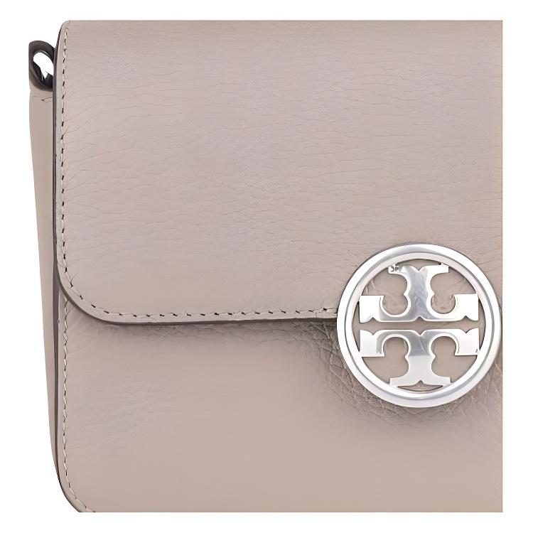 Tory Burch Olivia Silver Logo Flap Closure Pebbled Leather Crossbody Shoulder Bag Mini Women Bags Gray 141659-082