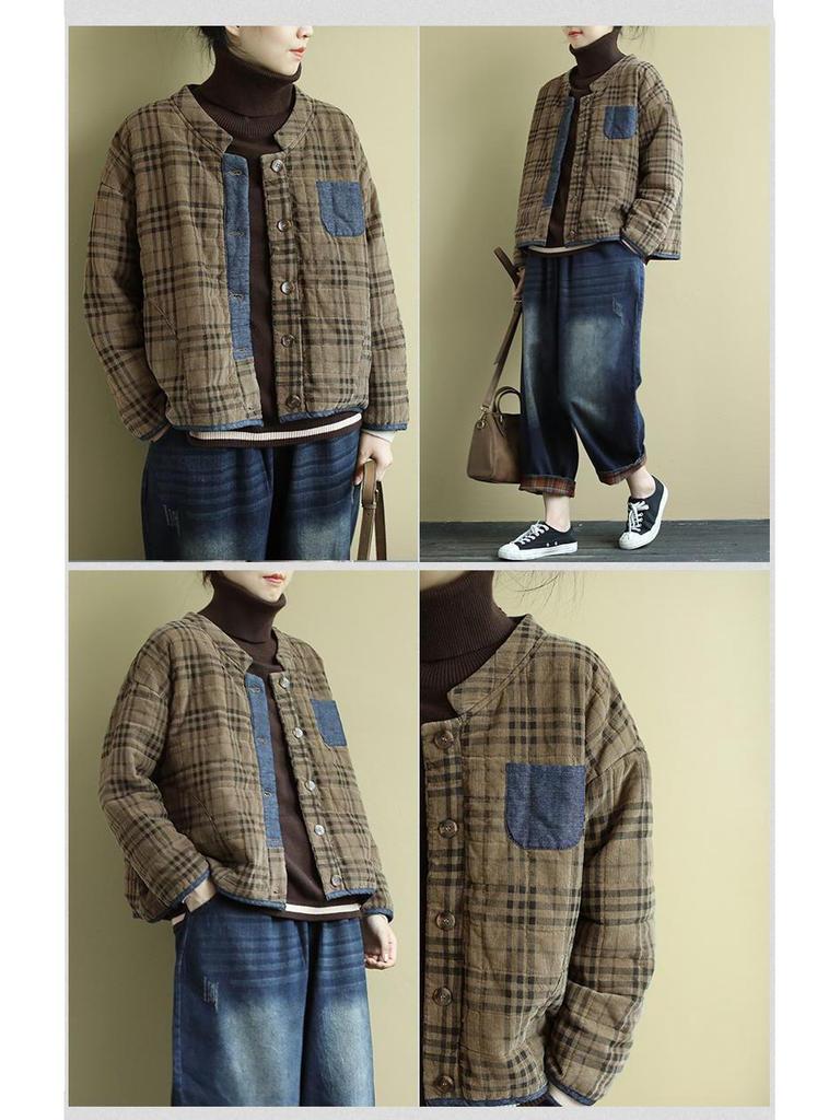 2025 Autumn/Winter Retro Plus Size Thickened Floral Padded Jacket for Middle-Aged and Elderly Women