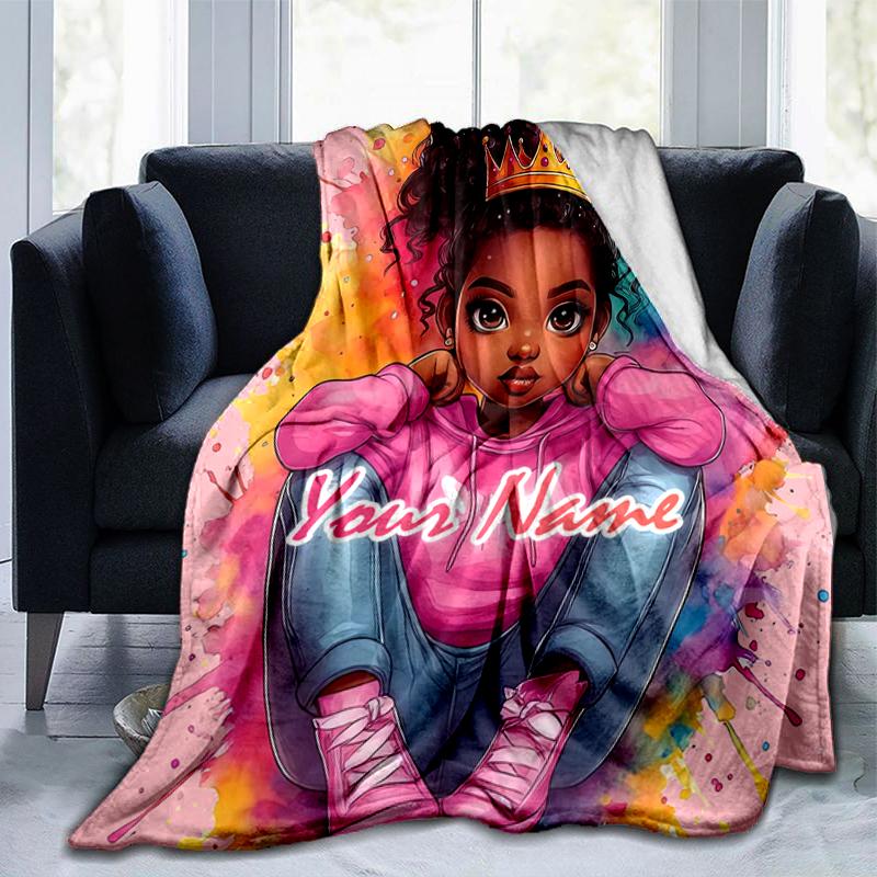 1PC Custom Name Crown Princess Artwork Flannel blankets Patterns Throw Blanket All-Season Soft Gift for Couch, Bed, Camping gifts