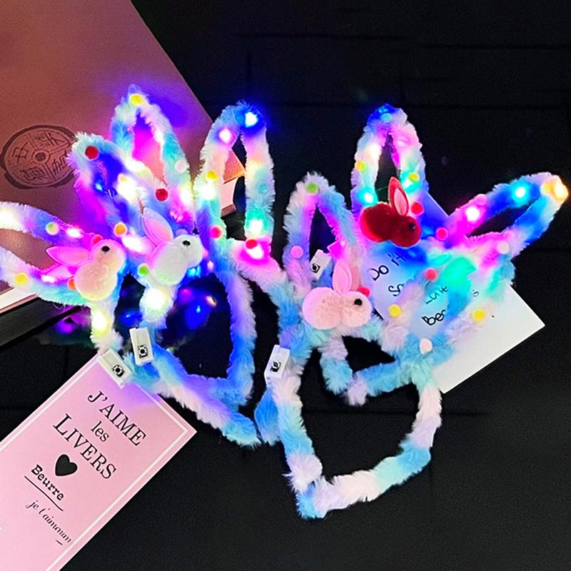 1Pc  Plush Glow Glow Ball Rabbit Hair Band Party Plush Glow Headwear
