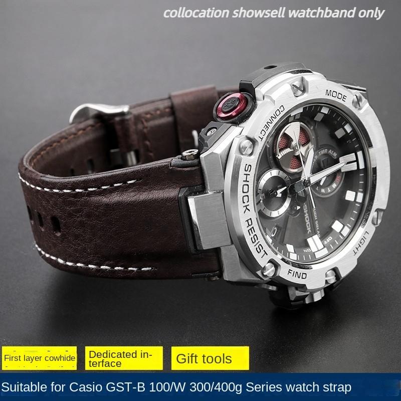 Genuine Leather Watch Strap For Casio G-SHOCK GST-210/W120L/S130L/S310 GST-B100 W300/400G Notched Men WatchBand 26mm Accessories