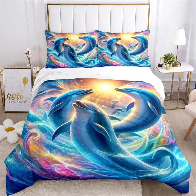Cute Turtle Dolphin Beautiful Fish Duvet Cover Set Printed Bedding Set Double Queen King Size 2/3pcs,Bettbezug