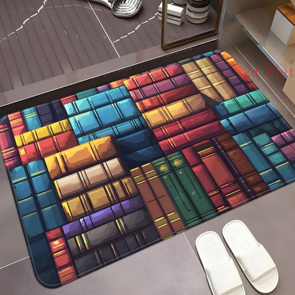 2D Flat, 2D Flat, 2D 1pc Stacked Book Pattern Design Doormat, Bathroom, Suitable Bedroom, Living Room Entrance, Camping Picnic Rug, Outdoor, Outdoor F