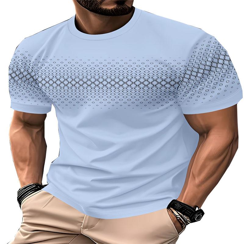 Suitable for Outdoor Sports Travel, Breathable Mesh Printed Polyester Knitted Fabric, Summer Men's Casual Round Neck T-shirt