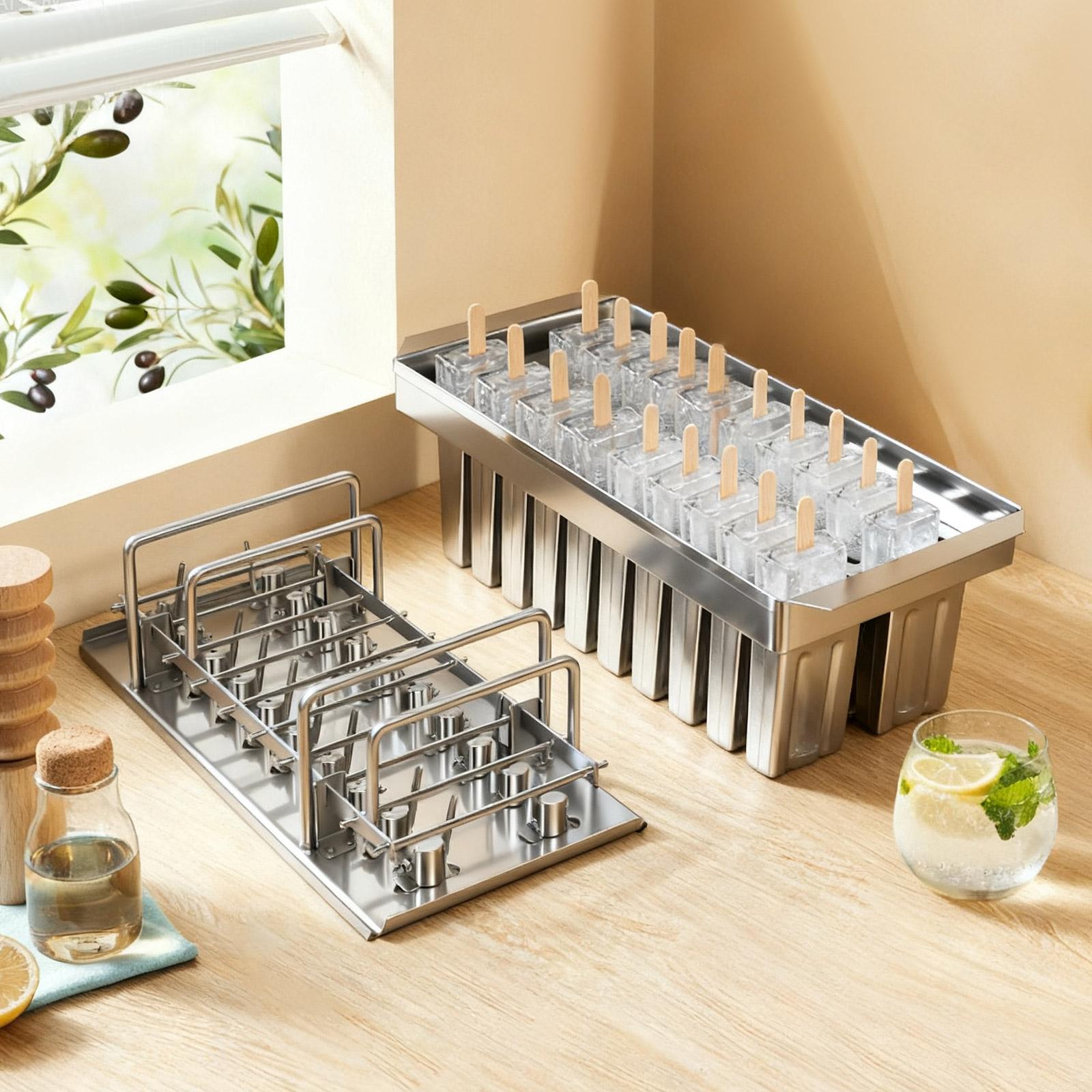 

Bymaocar High Quality Stainless Steel Kitchen Tools Gadgets Ice Cream Stick Pop Mold With 20pcs Mold Cup Easy To Use & Clean серебряный