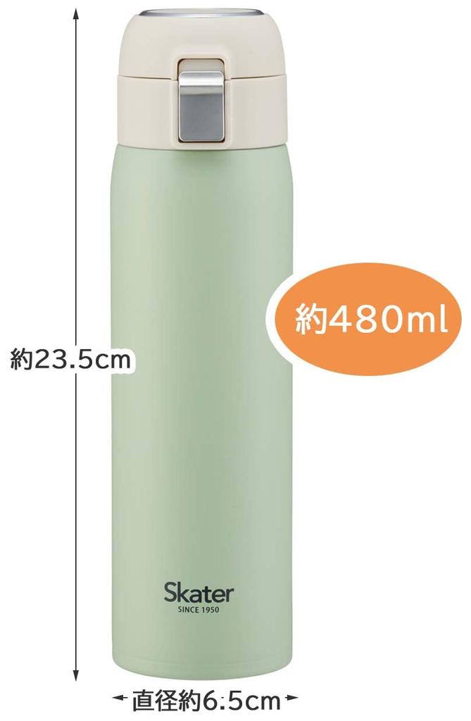 Skater Straw Mug Bottle, 480ml, Insulated Stainless Steel Water Bottle, Dull Green, One-Touch Open, STOT5ST-A
