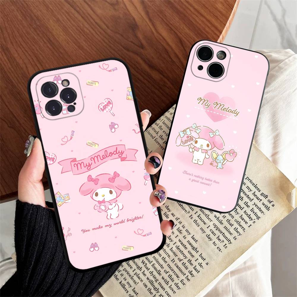 Cute M-My M-Melodys Phone Case For Iphone 17 16 15 14 13 12 11 Pro Max Plus Black Shell Cover Case