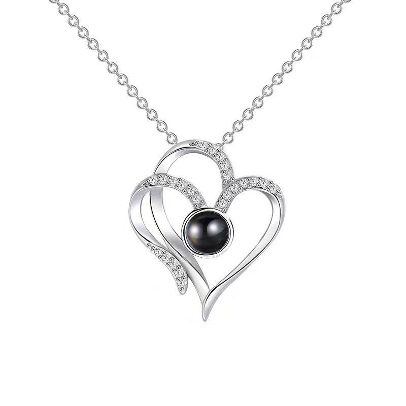 100 Languages Love Heart Pendant: Customizable Double Heart Necklace with Photo