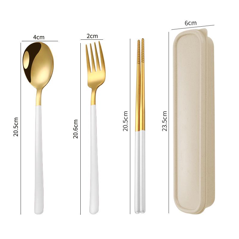 Three-Piece Japanese Stainless Steel Cutlery Set: Spoon, Fork, Chopsticks