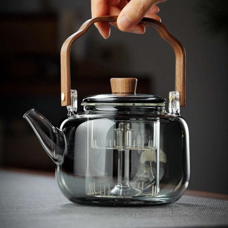 Borosilicate Glass Boiling Teapot with Walnut Handle