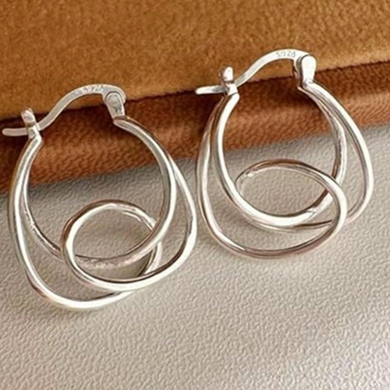 1Pair Sterling Silver Knot Hoop Earrings - Unique Twisted Line Design, Hypoallergenic Korean-Japanese Style, Fashion Jewelry Gifts For Daily Wear