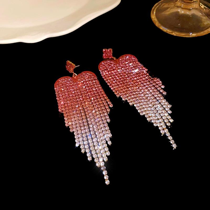 Silver Needle Diamond Geometric Love Fringed Earrings Versatile Light Luxury Personalized Earrings Fashion High Sense Niche Earrings Women