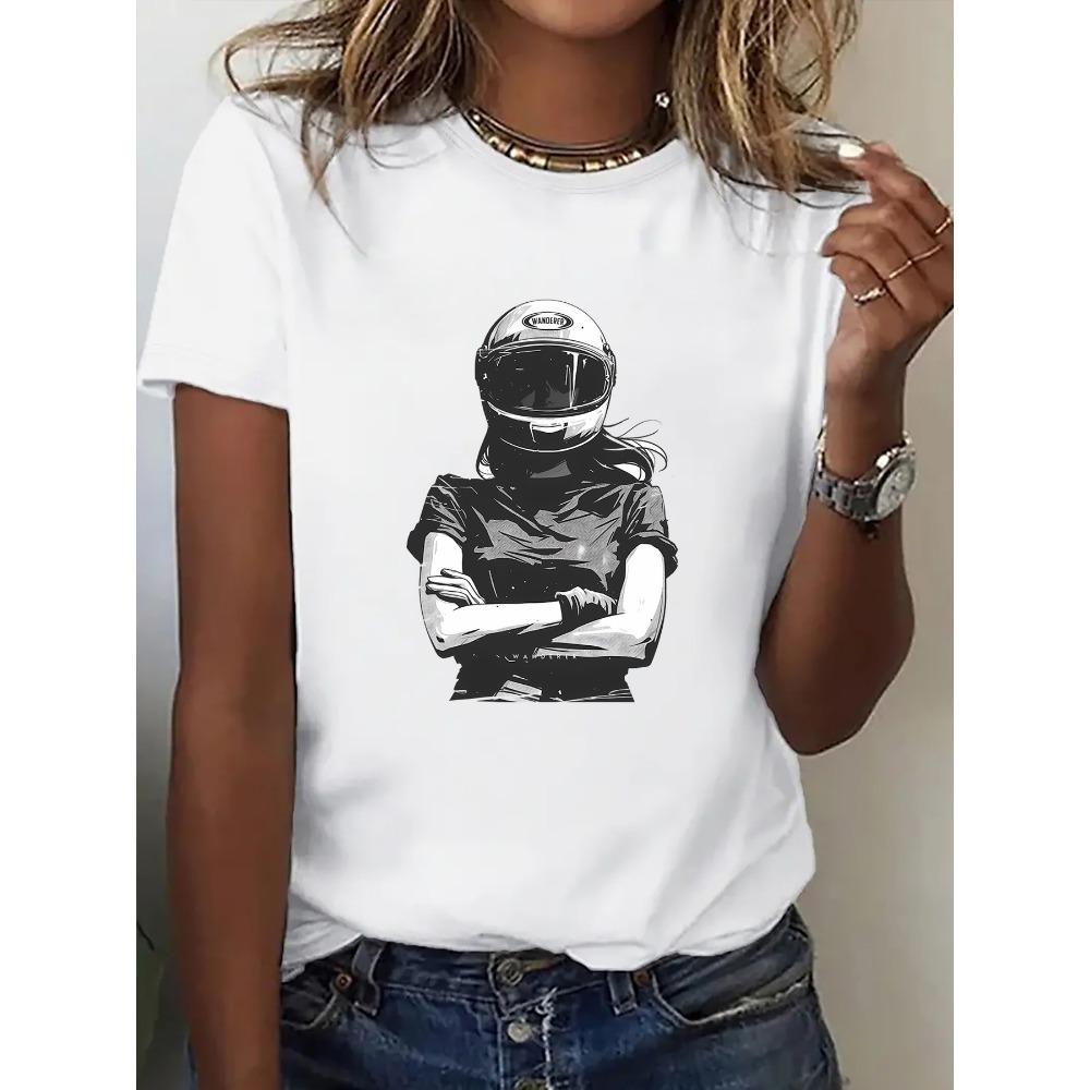 

Women s T-Shirt Motorcycle Rider Graphic Print Women T-Shirt Casual Round Neck Short Sleeve Summer Top Comfort Clothing M