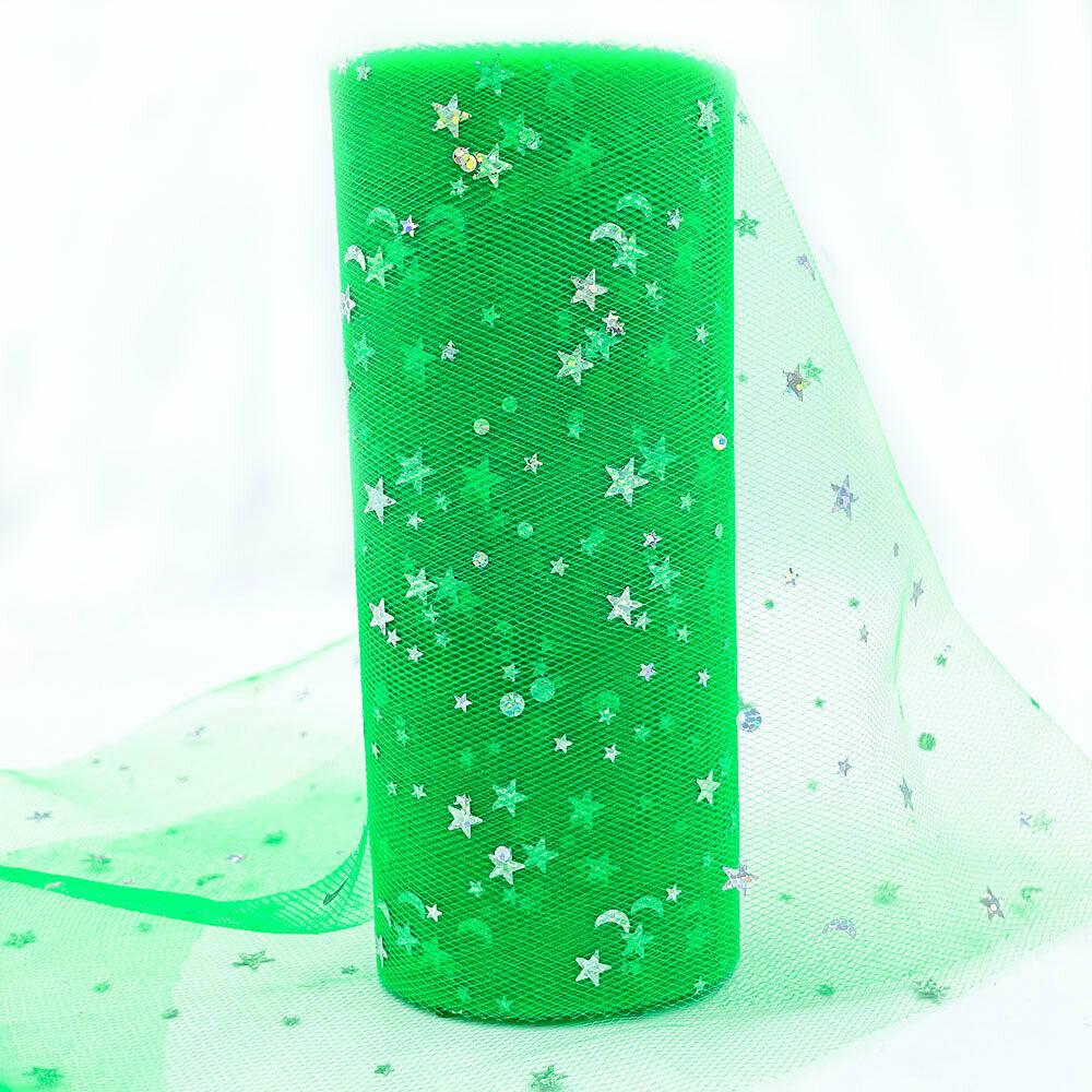 15cm x 10 Yards/Roll Star Moon Tulle Roll Fabric Spool Tutu Wedding Decoration Baby Shower Organza DIY Birthday Party Material