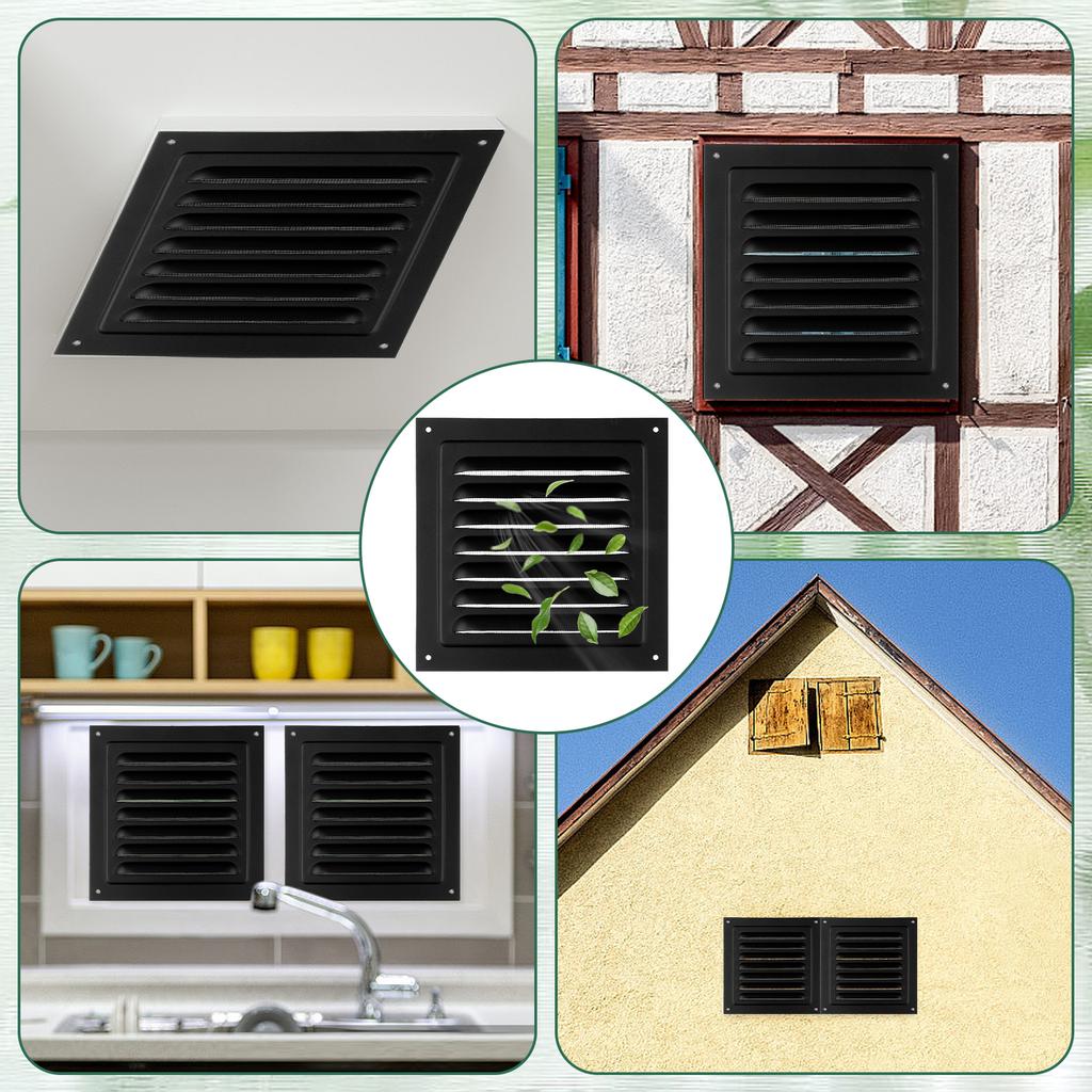 2 Pachete 6X6In Guri de Aerisire Pod Negru Guri de Aerisire Gable Aluminiu Gură de Aerisire de Perete Pentru Case Magazie, Gură de Aerisire Pătrată Gură de Aerisire cu Jaluzele Grilă Deschidere 180 Grade