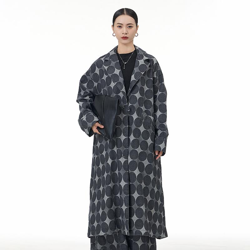 Spring 2026 Polka Dot Denim Trench Coat - Plus Size, Women s Slimming Fit One Size чёрный