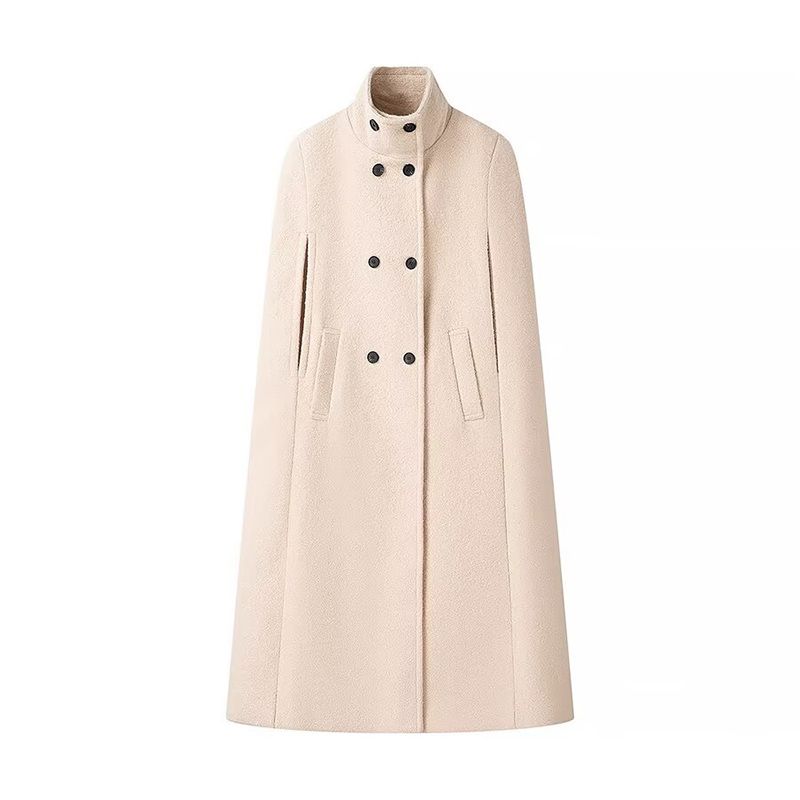 

Miss Republic of China French style Fashionable Elegant Socialite Turtleneck Sleeveless Cape-Style Mid-Length Wool coat Outerwear Apricot L