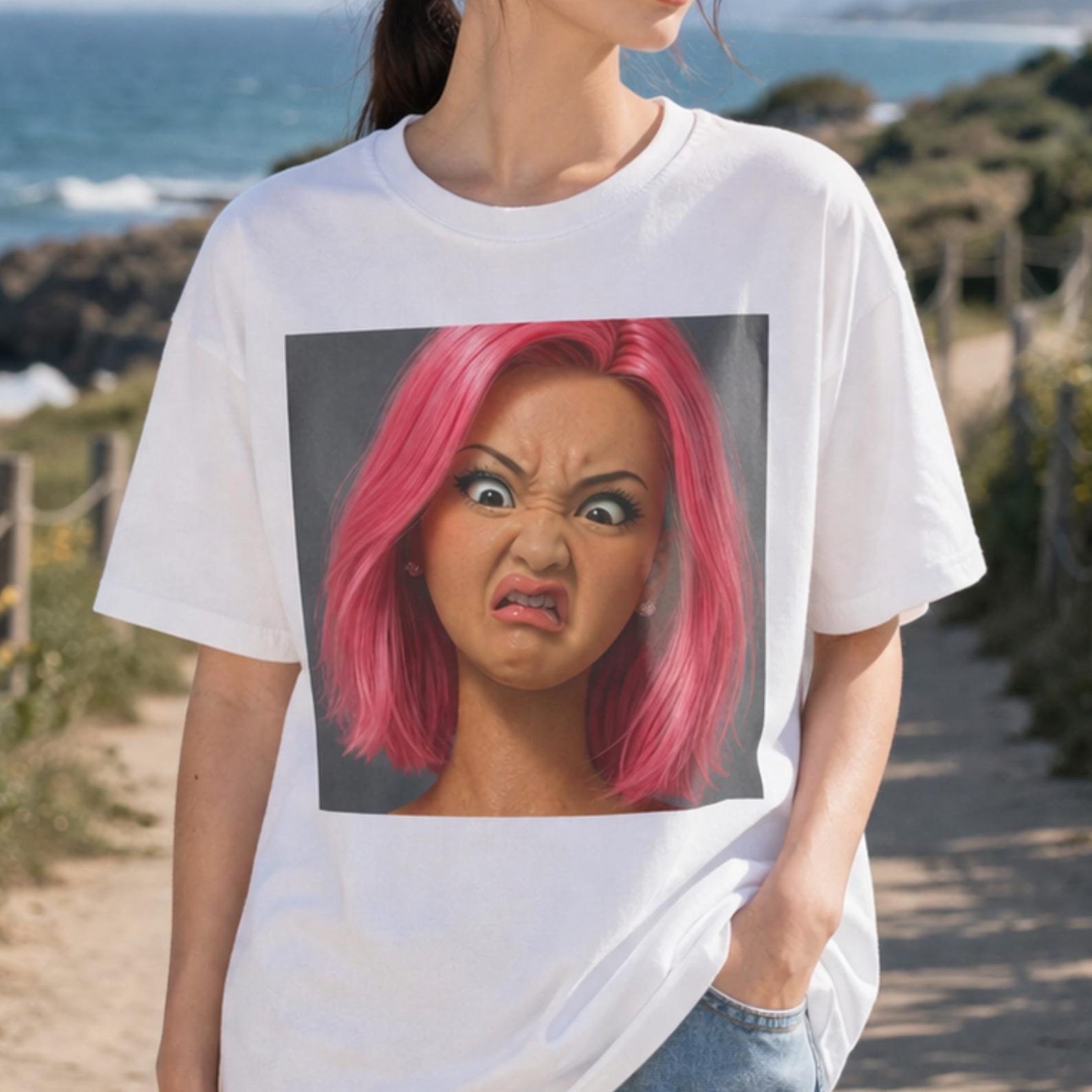 Funny Doll Face Meme Shirt, Sarcastic Doll Face Tee, Disgusted Doll Face Graphic T-Shirt 3XL