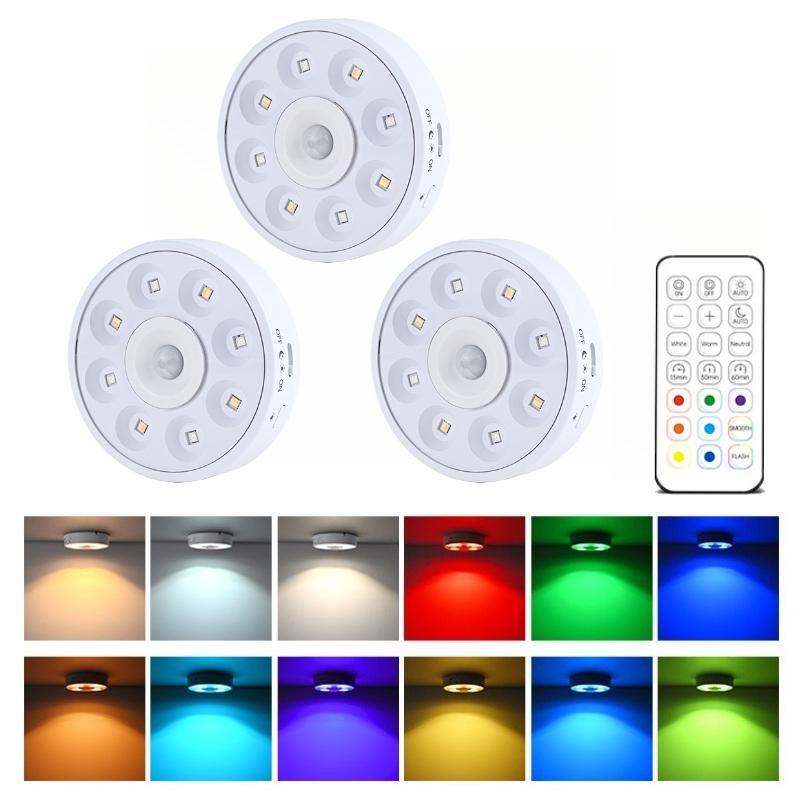 USB Rechargeable Magnetic RGB Night Lamp RGB White Led Night Light with Remote Control Dimmable Lamp Spotlight Fr Display Closet