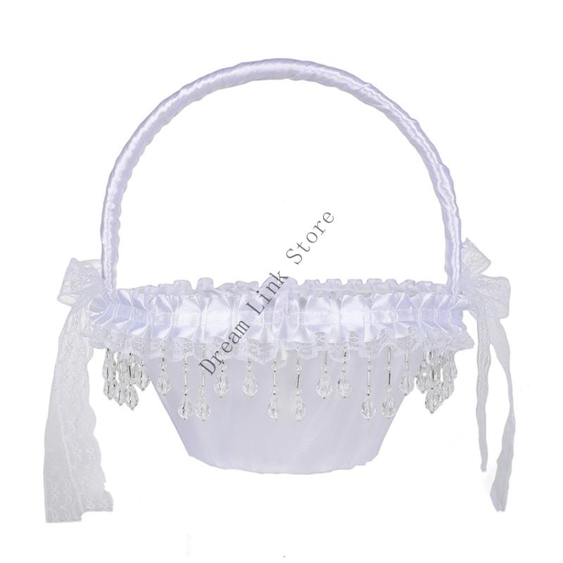 Multi Purpose White Decorative Basket For Flower Girls Lightweight Fabric And Portable Handheld Basket Decoration