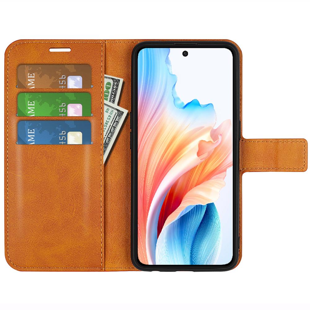 

For Oppo A79 5G/A2 5G Case PU Leather Calf Texture Wallet Phone Protector Yellow