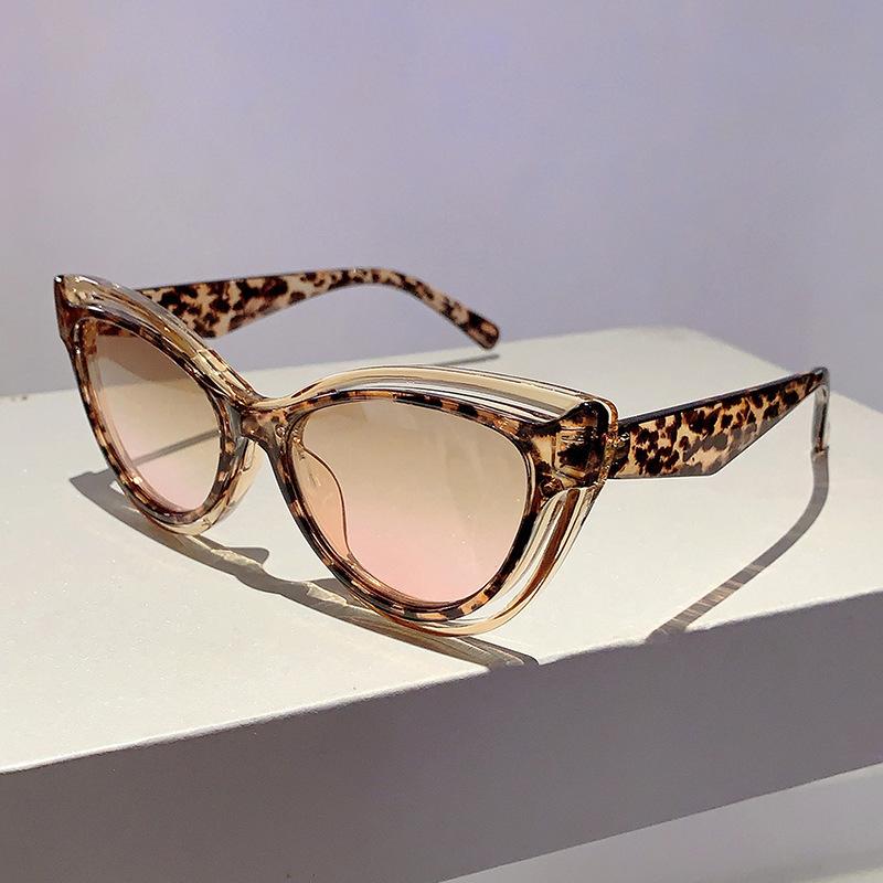 Sexy Ladies Cat Eye Vintage Sunglasses Women For Female Luxury Brand Designer Sun Glasses Punk Popular Hollow Double Color Shade
