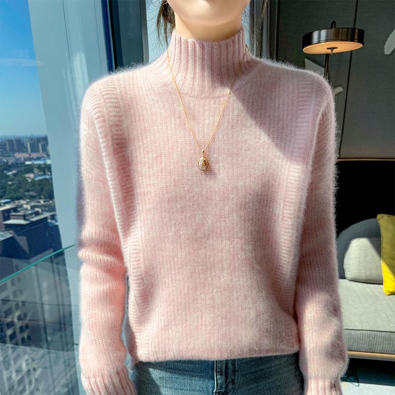 Solid Color Wool Thick Knit Sweater - 2024 Autumn/Winter Collection, Warm and Loose with Half-High Round Neck