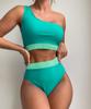 Women's Swimsuit Colorblock One Shoulder High Waist Sexy Bikini Set Brazilian Beachwear Bathing Suits