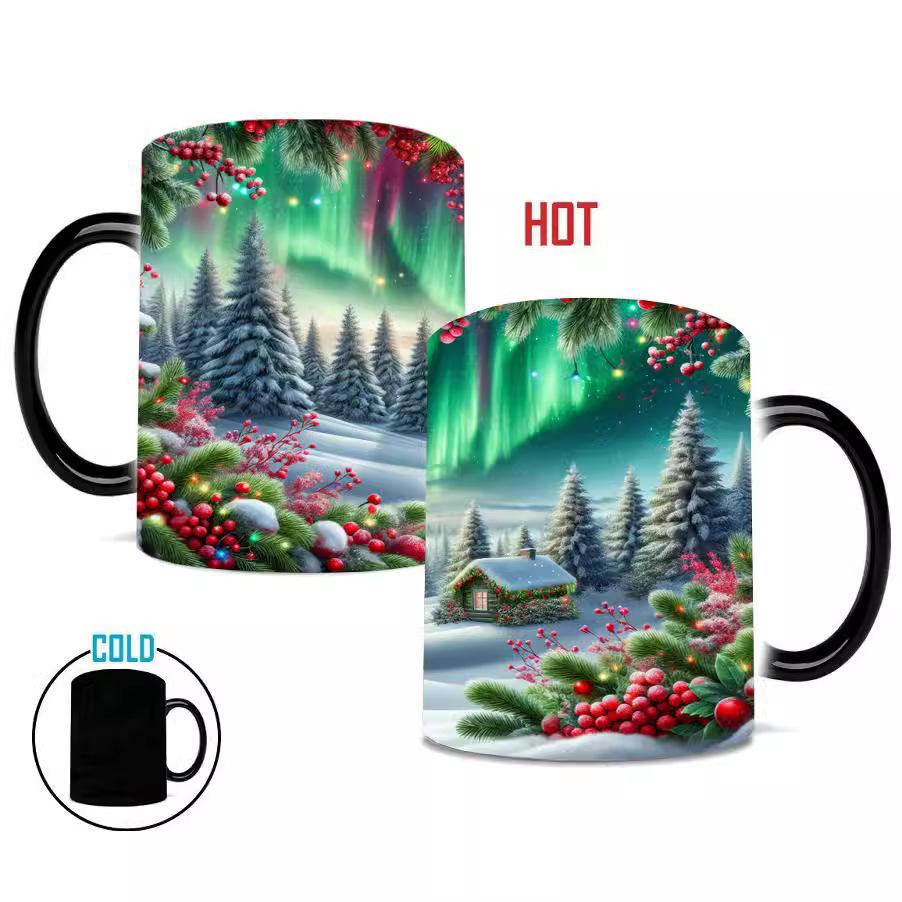 Christmas Christmas Northern Lights Color Changing Cup Ceramic Coffee Mug Snowman Christmas Tree