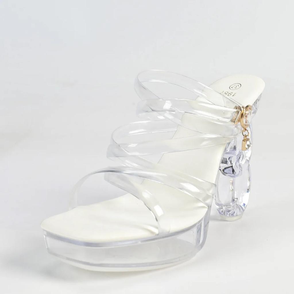 Fashion 12CM Sexy Transparent Crystal Square Toe Sandals Women Non-Slip Rhinestone Heels Car Model Runway Party Shoes Summer 2025