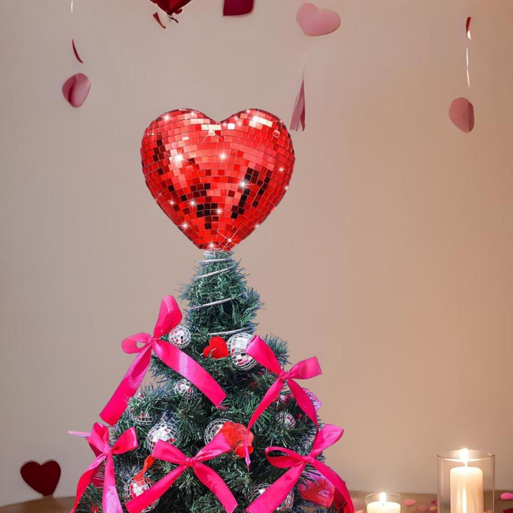 Valentine Heart Tree Topper Decorative Creative Shiny Treetop Decor Display for Party Engagement Apartment Outdoor Events