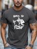 New Unisex Black Crew Neck Tee Born To Fish Angry Fish Skeleton Graphic Retro Fishing Hobby Outdoor Soft Cotton Male Casual Tops