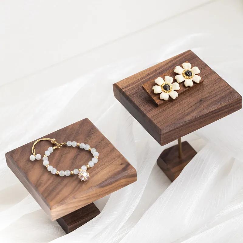 Jewelry Decorative Shelves Display Stands Black Walnut Jewelry Ladder Display Shelf Earrings Ring Tray Props Home Decor