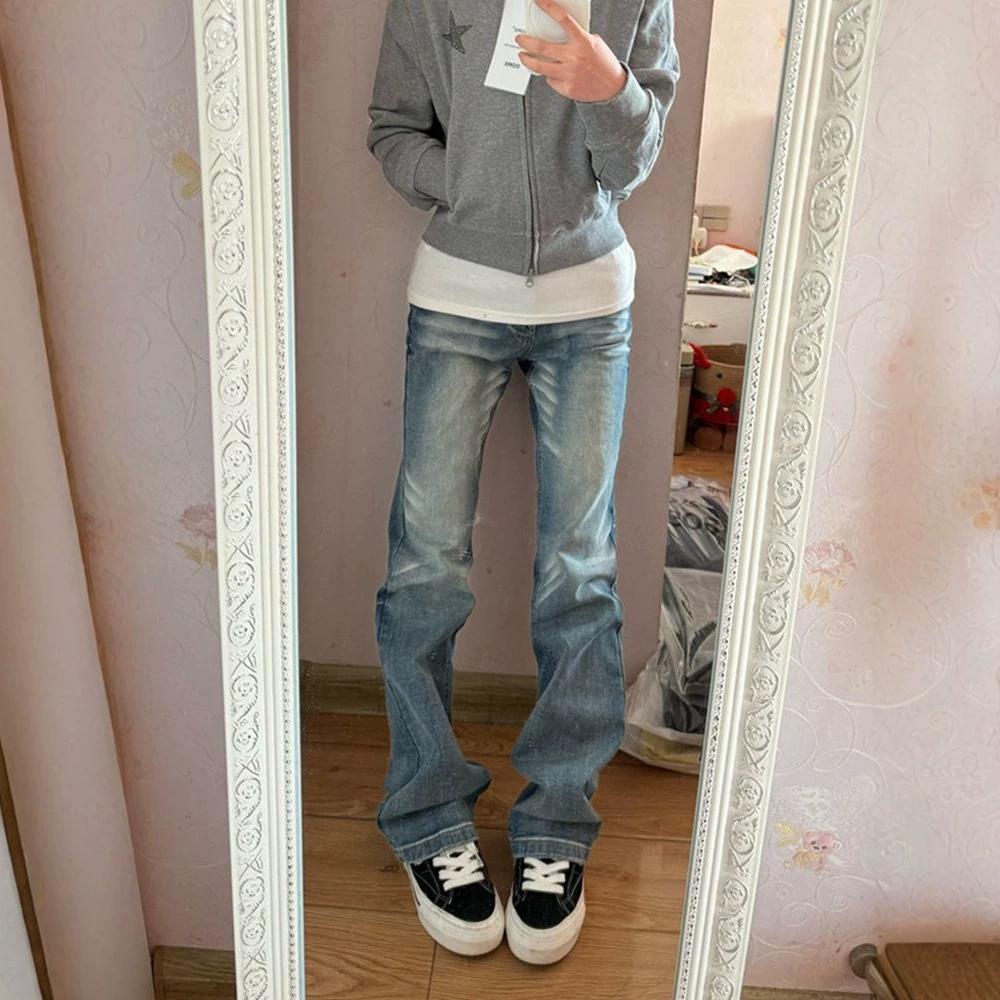 women s Low Waist Slim Fit Micro Flare Jeans Vintage Stretch Denim Bootcut Pants XS синий