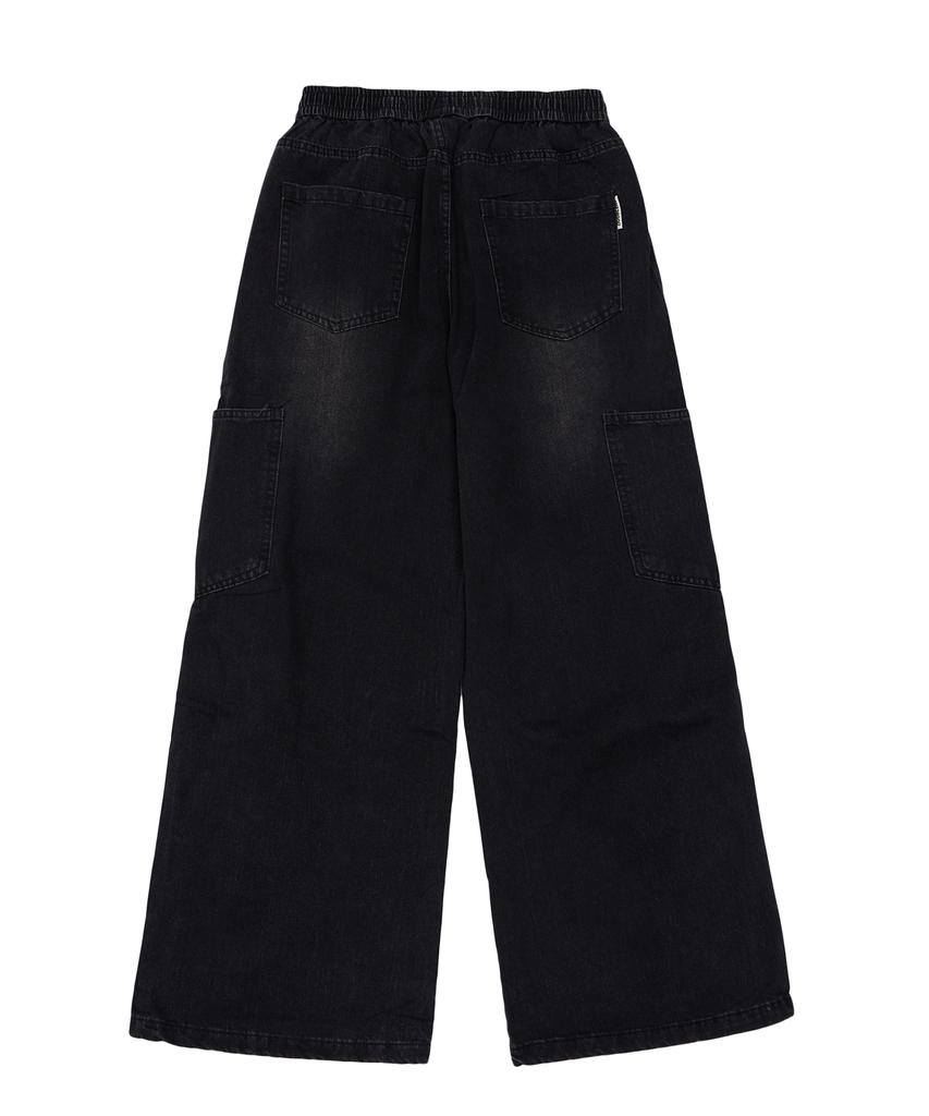 DOUBLE JD Side Pocket Wide Denim Pants (Black)