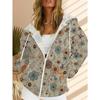 Damen Kapuzenpullover mit Reißverschluss, 3D-Druck, lange Ärmel, lässiger Sportstil