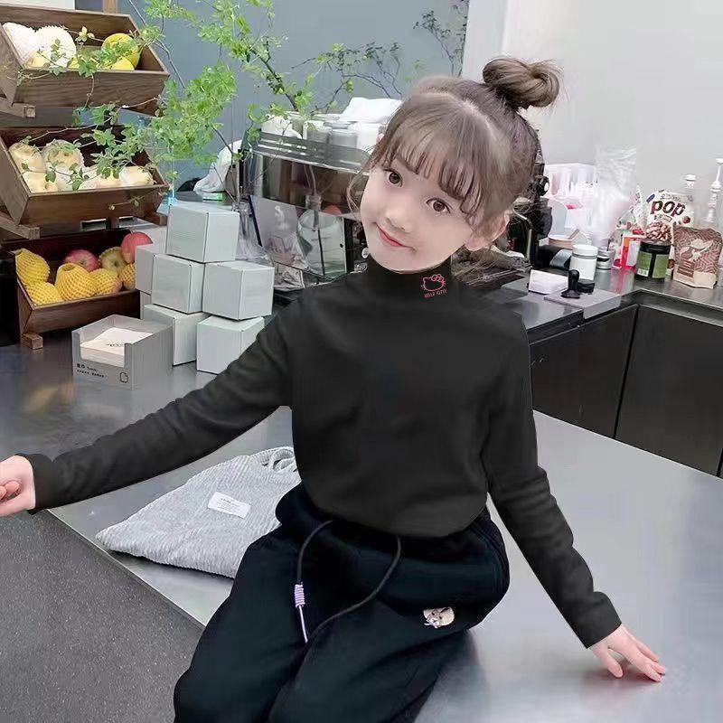 Stylish Girls' Long-Sleeve Half-High Collar Base Layer T-Shirt