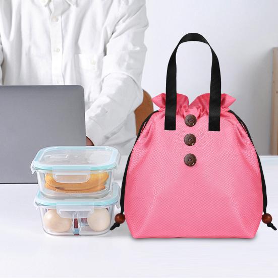 Insulated Lunch Bag Bento Storage Organizer with Drawstring Cuff Large Capacity Waterproof Bento Lunch Handbag with Handle