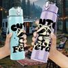 1PC Cute But Feral Bear Quote Print 750ml Color Plastic Sports Water Bottle Leakproof Flip Straw Lid Suitable for Sports Office Home Use