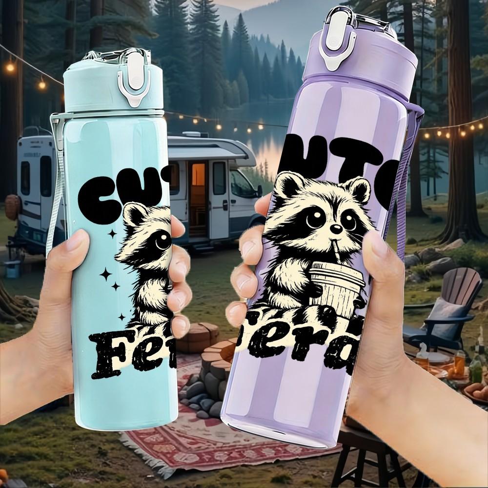 1PC Cute But Feral Bear Quote Print 750ml Color Plastic Sports Water Bottle Leakproof Flip Straw Lid Suitable for Sports Office Home Use