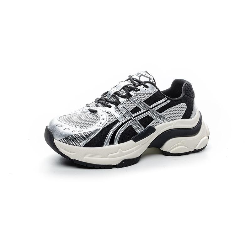 Platform dad shoes women's spring 2025 new leather breathable mesh splicing fashion shallow mouth casual sports shoes