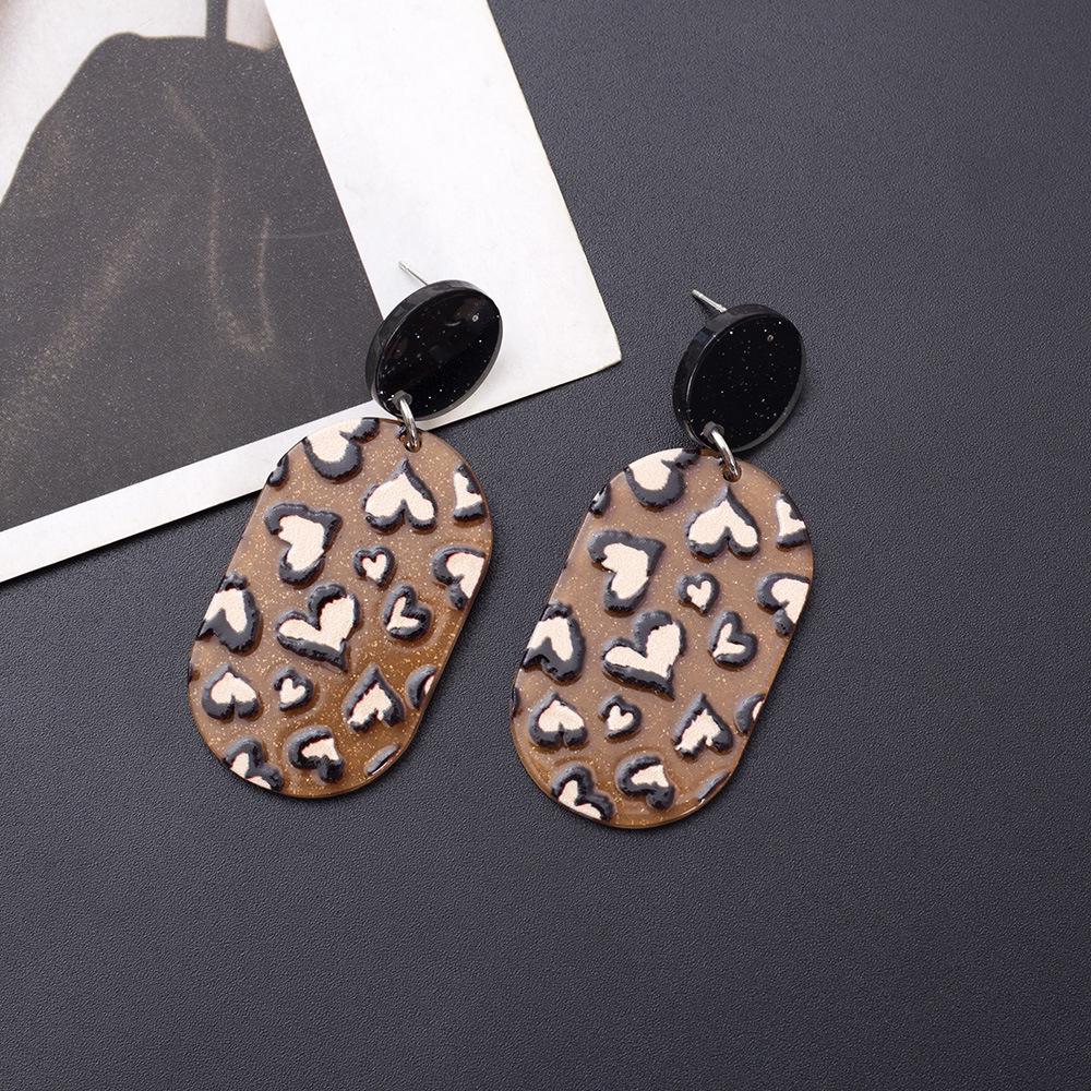 

Cross-Border Retro Coffee Color Block Heart Acrylic Earrings for Women - Christmas Jewelry Accessory