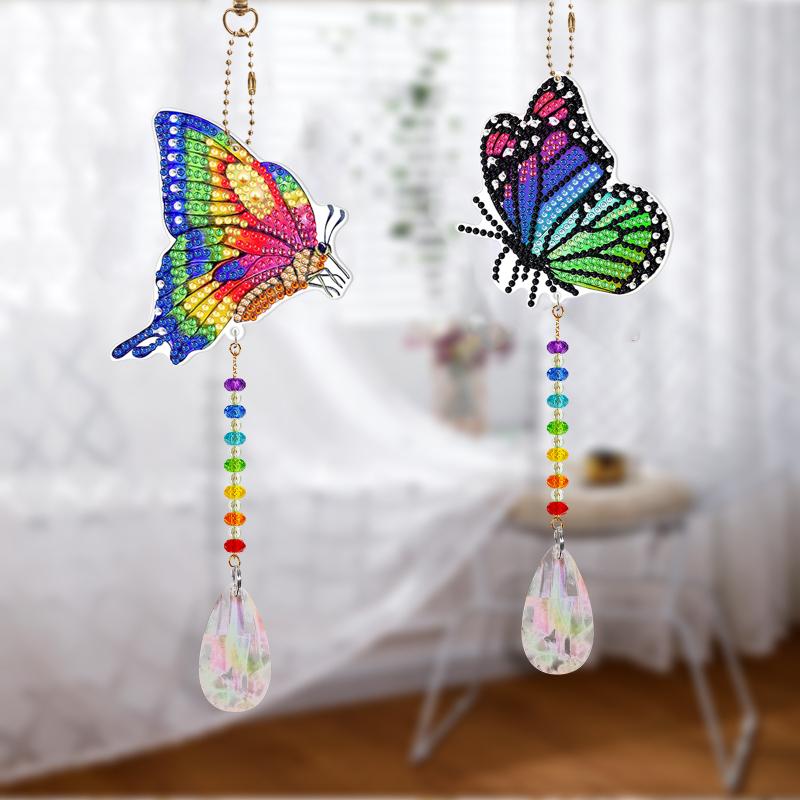 2 Stück Acryl DIY Diamantmalerei Zeichnung Perlenanhänger Handwerk Doppelseitig Diamant Dekorativ