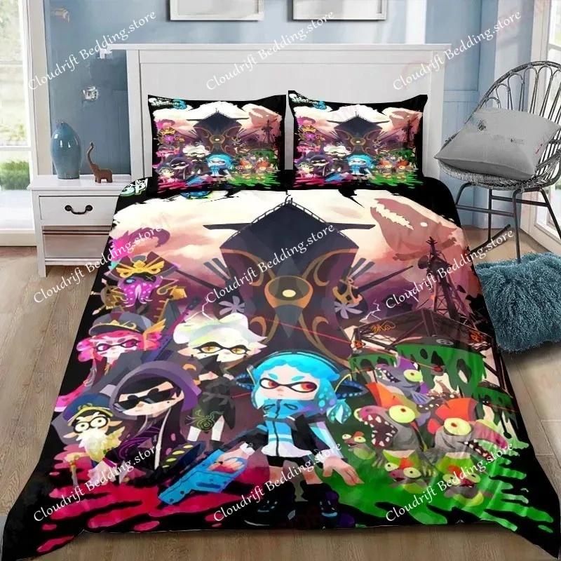 Cartoon game S-Splatoon Duvet Cover Pillowcase Bedding Set Adult Boys Girls Bedroom Decoration Children Gift Single Double Size