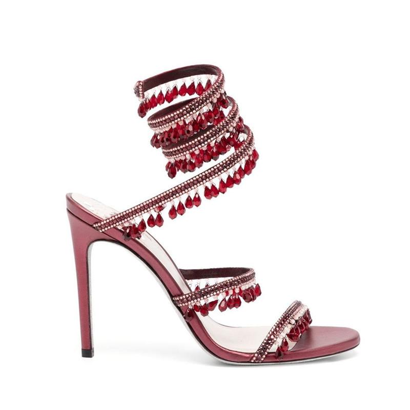 New Crystal Pendant, Snake-shaped Wrapped Rhinestone Tassel Decorative High-heeled Women's Sandals