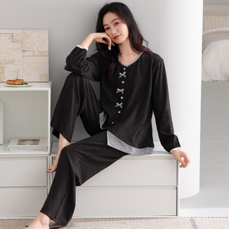 Pajamas Women'S Autumn And Winter Double-Sided German Velvet Thermal Thin Velvet Casual Loungewear Suit Can Be Worn Outside