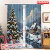 2pcs 2D Flat Printing Christmas Party Curtain Winter Village Snowing Night Snowy Polyester Without Electricity Party Decorations