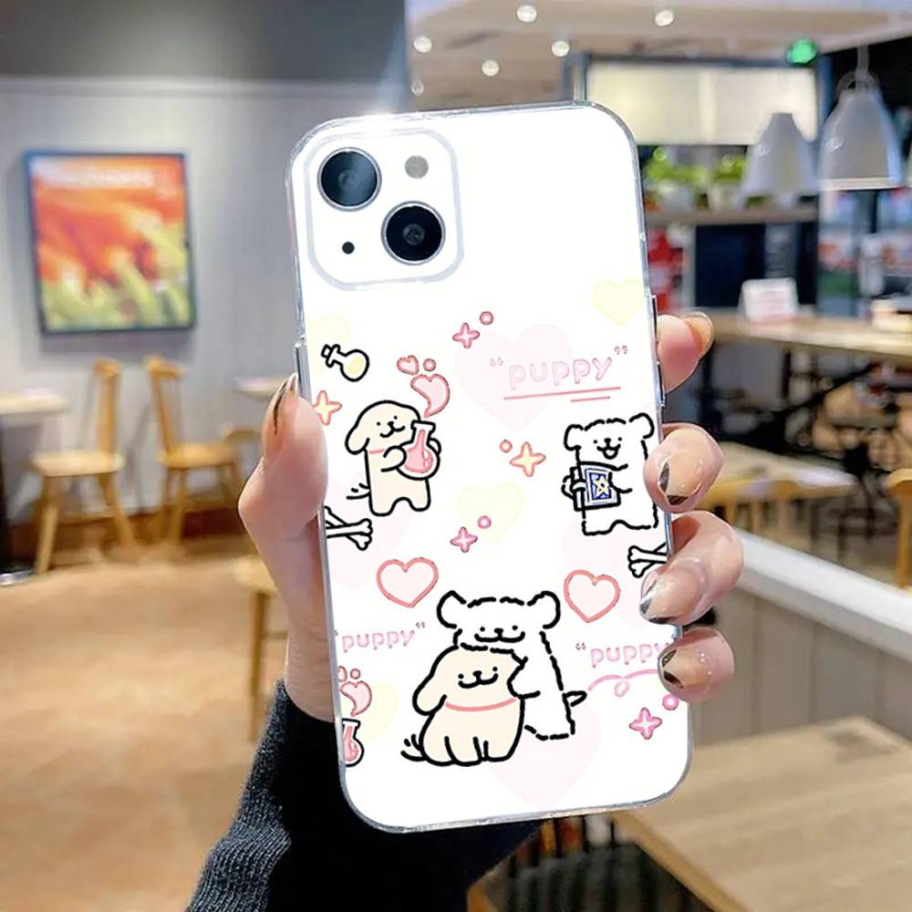 Line Puppy Cute Maltese Phone Case For iPhone 16,15,14,13,12,11 Pro,Max,Plus,X,XS,XR,SE,Mini Transparent Silicone Soft
